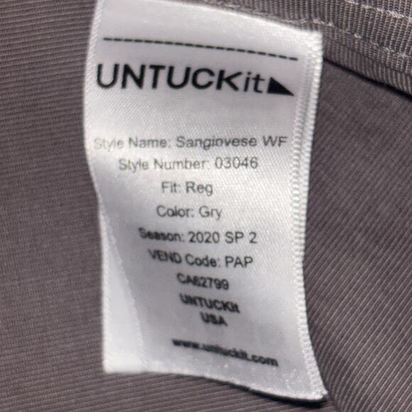 Untuckit Shirt Mens XL Gray Sangiovese Wrinkle Free Cotton Button Up Regular Fit - Picture 5 of 16